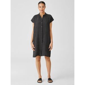Eileen Fisher Puckered 100% Organic Linen Shirt dress mini check size 3X